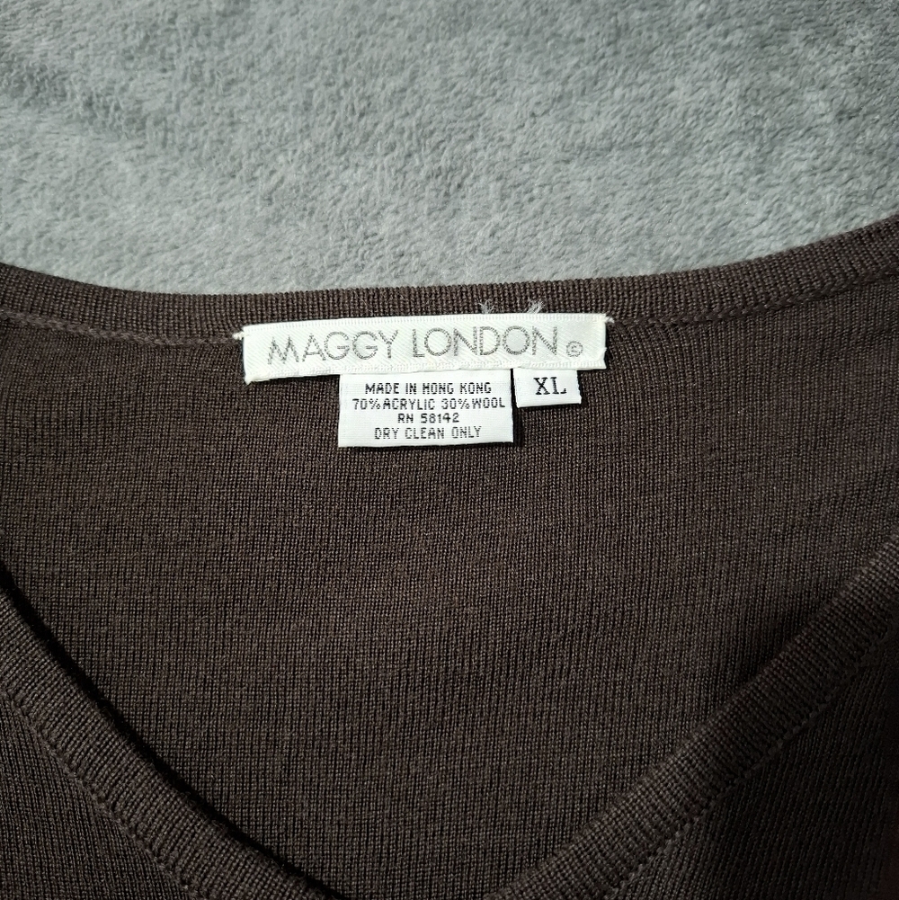 Maggy London XL Brown Wool Blend 2-Piece Knit Sweater Dress & Fringe Poncho Set - Picture 11 of 16